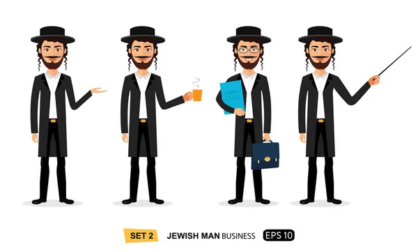 Joodse zaken mannen set genieten van kopje koffie platte cartoon vector geïsoleerd — Stockvector