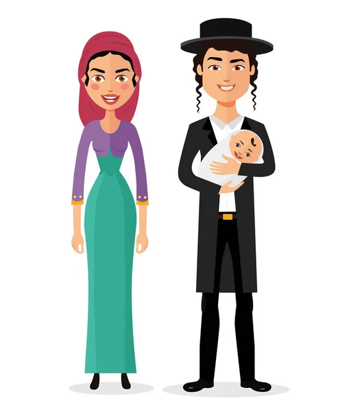 Yahudi aileler yeni doğan bir bebek ile illüstrasyon izole beyaz bir arka plan üzerinde vektör 