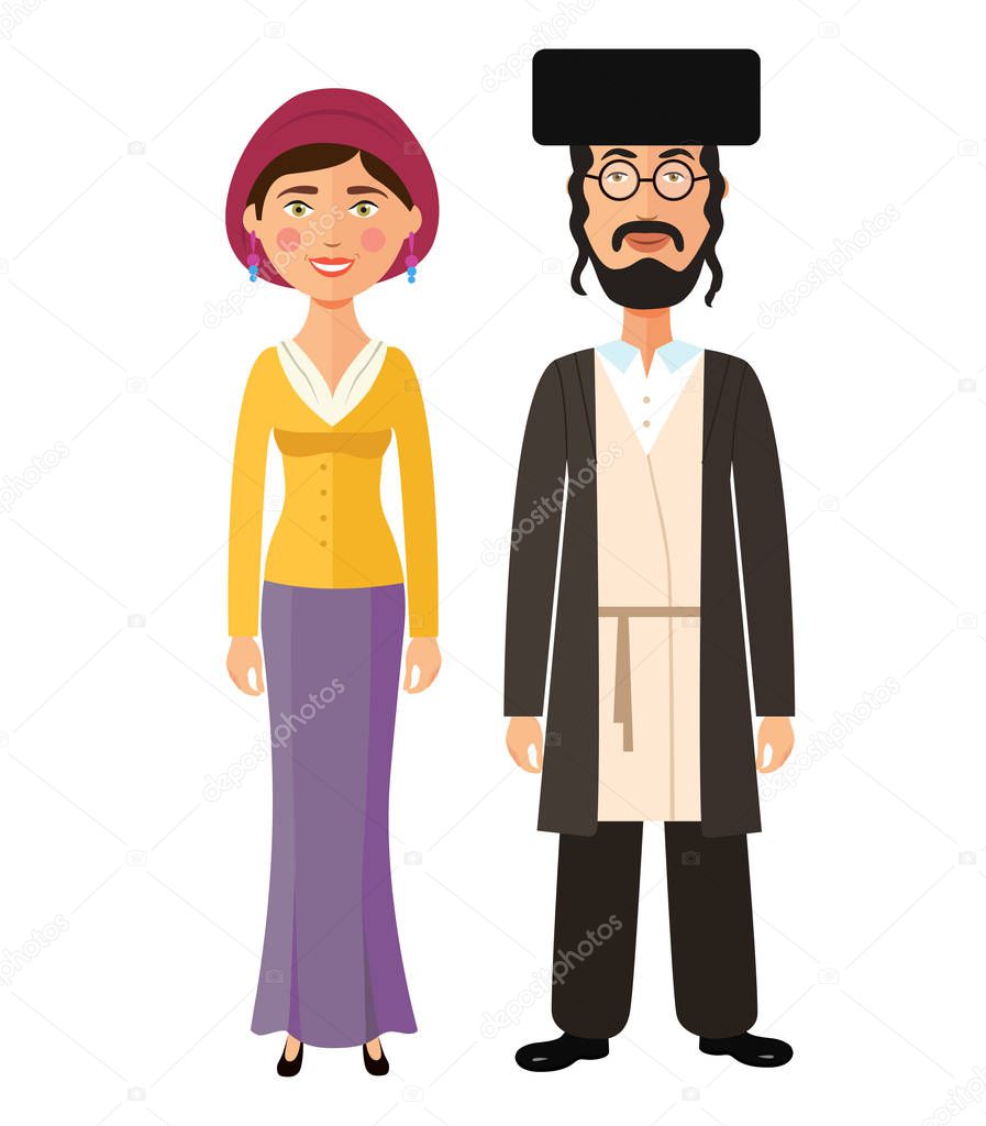 Jewish couple  traditional clothes hasid rabbi rabbin national vector illustration mother, father