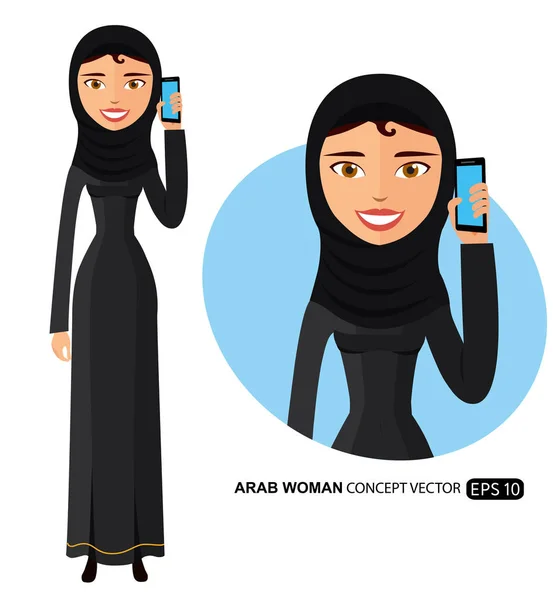 Arabskie kobiety szczęśliwy rozmowy na telefon wektor mieszkanie na białym tle — Wektor stockowy