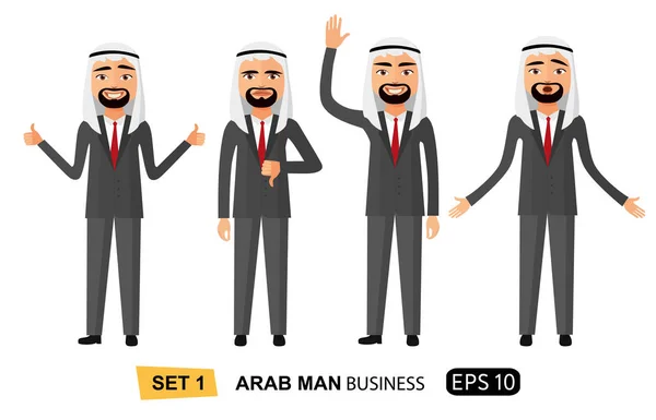 Set of emotion happy arab business man showing thumbs up cartoon vector isolated on white