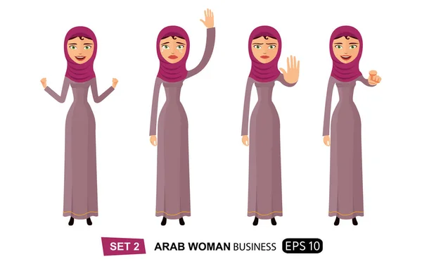 Σύνολο των συναισθημάτων Αραβικά γυναίκα κουνώντας το χέρι αντίο διάνυσμα κινουμένων σχεδίων — Διανυσματικό Αρχείο