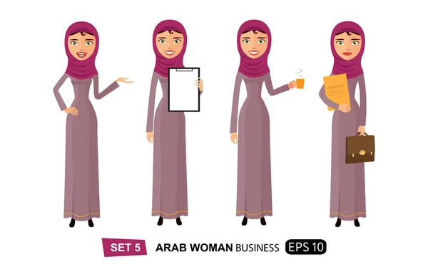 Αραβικά επαγγελματίες γυναίκες επίπεδη απολαμβάνοντας Κύπελλο Καφές επίπεδη σκίτσο διάνυσμα απομονωμένες — Διανυσματικό Αρχείο