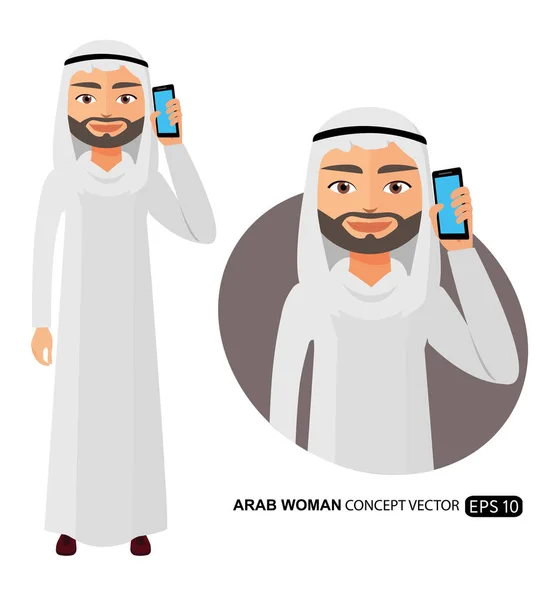 Arap adam telefon vektör düz beyaz izole konuşurken — Stok Vektör