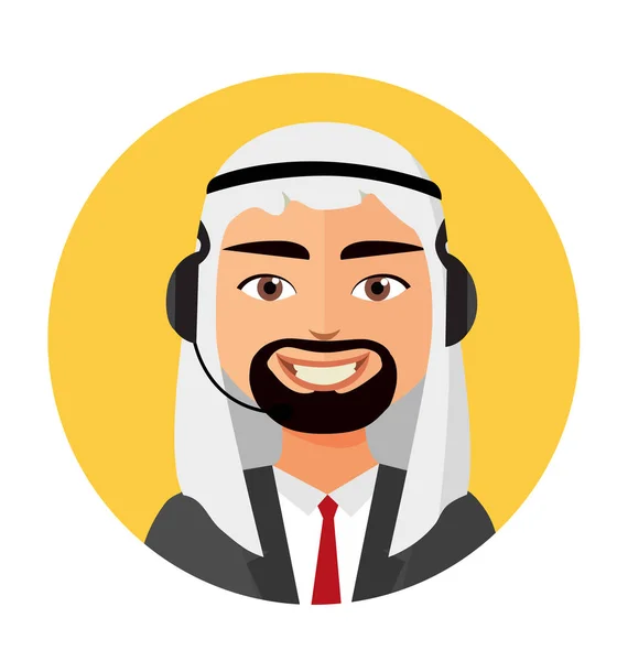 Call Center arabischer Mann mit Headset-Symbol Client-Dienste Telefon Hilfe Vektor Illustration — Stockvektor