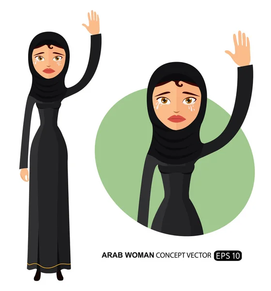 Плачущая арабская бизнес-женщина машет рукой прощай мультяшный вектор изолирован на белом — стоковый вектор