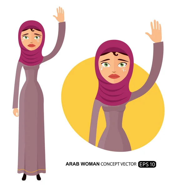 Κλάμα Αραβικά επαγγελματίες γυναίκα κυματίζει χέρι αντίο διάνυσμα καρτούν απομονωθεί σε λευκό — Διανυσματικό Αρχείο