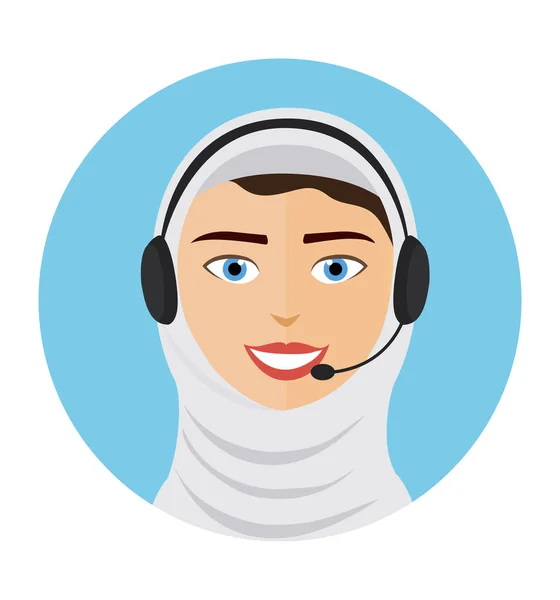 Arab call center operátor fejhallgató ikon web design kommunikáció ügyfél támogatás telefon segítséget vektoros illusztráció — Stock Vector