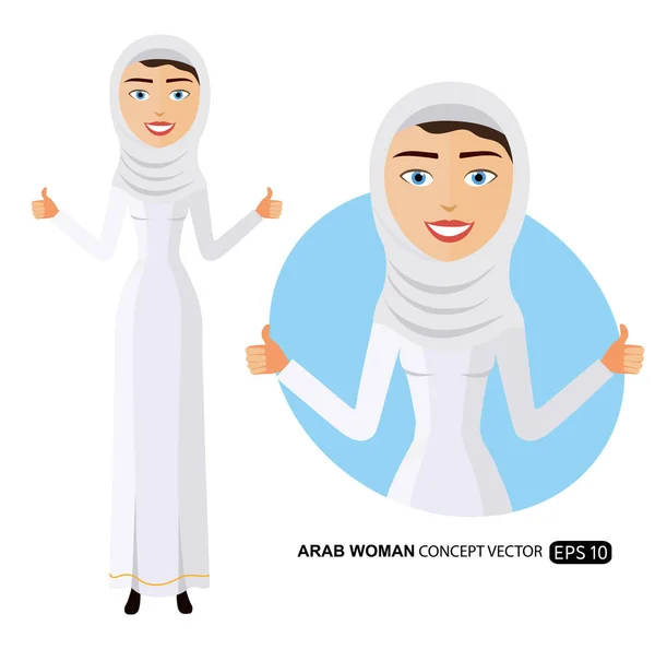 Heureuse femme d'affaires arabe montrant pouces vers le haut vecteur dessin animé plat illustration — Image vectorielle