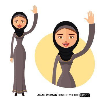 Arab woman waving her hand cartoon vector illustration isolated on white  clipart