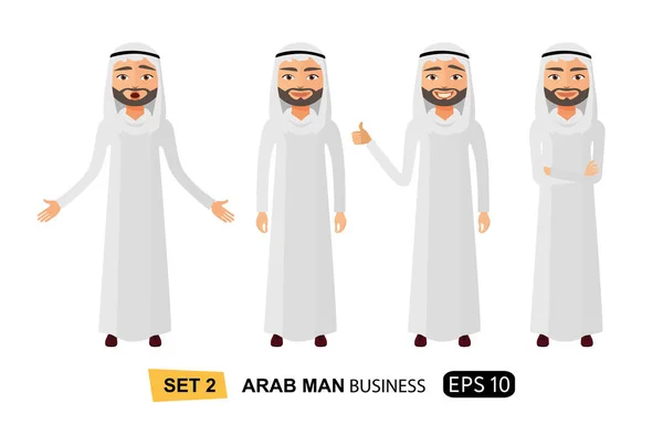 Set of emotion happy arab business man showing thumbs up cartoon vector isolated on white