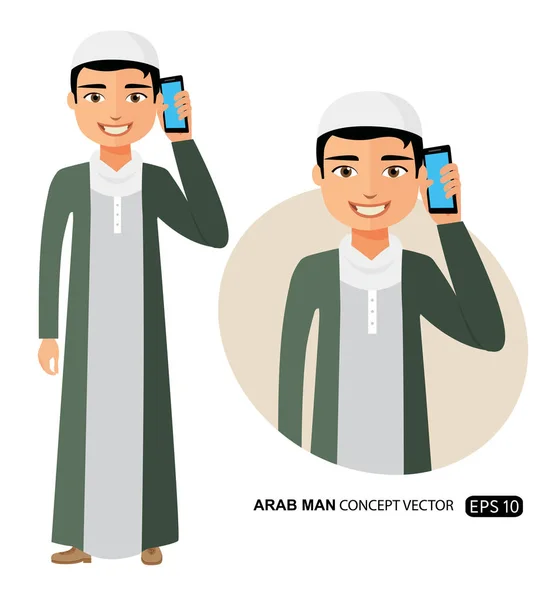 Młody arab działalności człowieka mówi wektor telefon na białym tle — Wektor stockowy