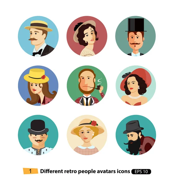 Avatares Retro personas vector de dibujos animados aislados — Vector de stock