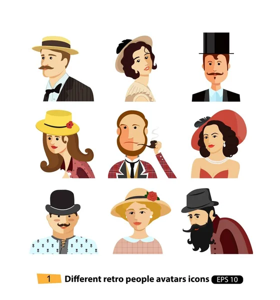 Avatars Retro people vector cartoon isolated — Stock Vector