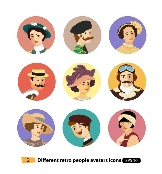 Retro Character avatars vactor cartoon flat isolated on white — Stock Vector