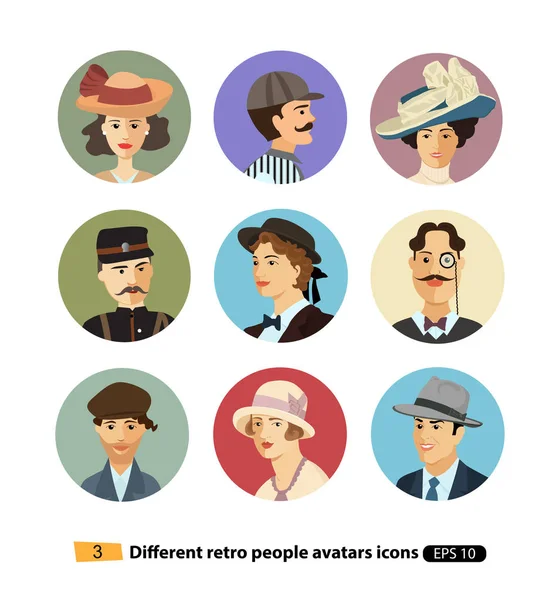 Cartoon avatars Retro emberek vektor rajzfilm elszigetelt — Stock Vector