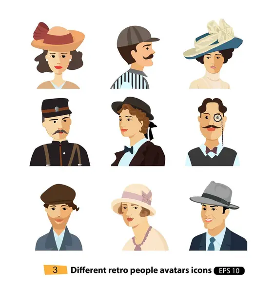 Vector cartoon avatars Retro people vector cartoon isolated — Wektor stockowy