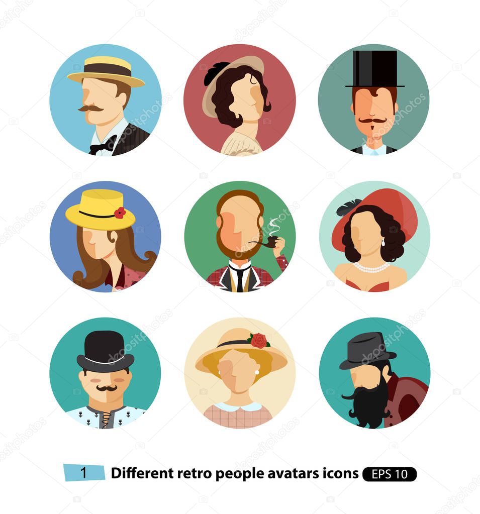 Retro Avatars cartoon people vector cartoon isolated