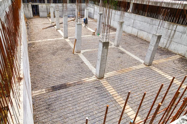 Mřížka Výztuž Kladen Povrchu Připravený Pro Lití Betonu Spodní Zesílení — Stock fotografie