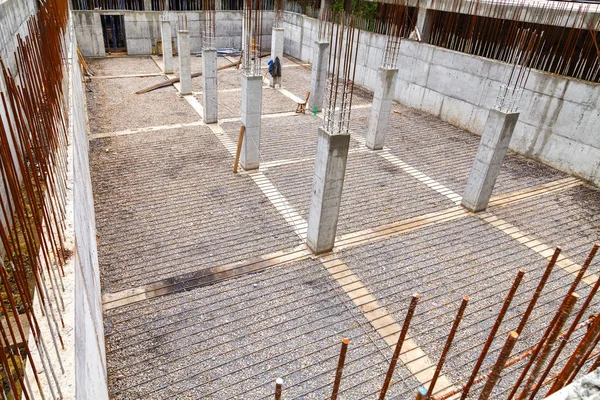 Grid Reinforcement Laid Surface Ready Pouring Concrete Bottom Reinforcement Preparation — Stock Photo, Image