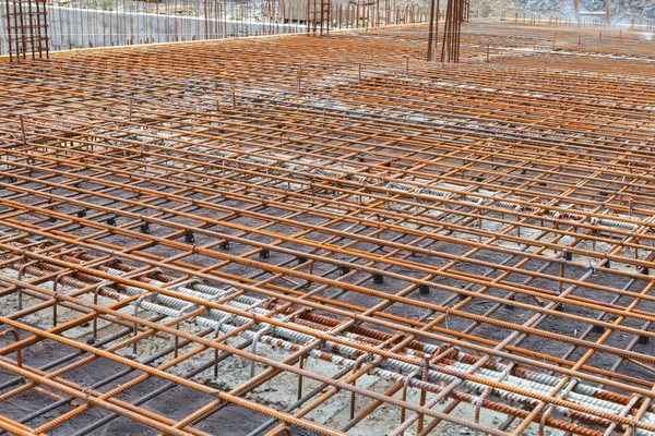 Pembangunan Gedung Baru Instalasi Struktur Logam Dasar Dinding — Stok Foto