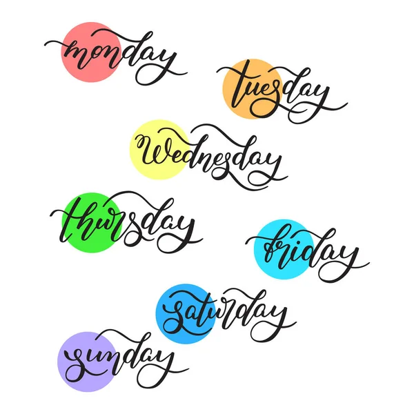 Lettering Days Week Monday Tuesday Wednesday Thursday Friday Saturday Sunday — Stock Vector