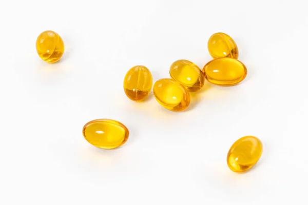 Capsules Fish Oil Yellow Sleep White Background — Stock Photo, Image