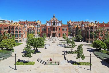 Barcelona, İspanya - 12 Mayıs 2017: Eski hospital Sant Pau, topraklarının modernist mimarisinin başyapıtlarından biridir bu.