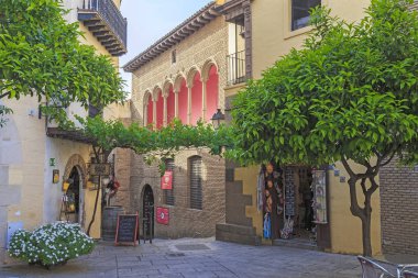 BARCELONA, SPAIN - MAY 9, 2017: This is the architecture of the countryside of Aragon, which is represented in the architectural and ethnographic park-museum 'Spanish Village'.