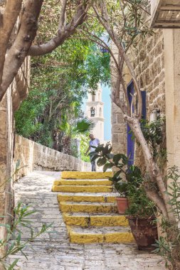 Tel Aviv, İsrail - 17 Eylül 2017: Bu eski Jaffa dar sokaklarında biridir.