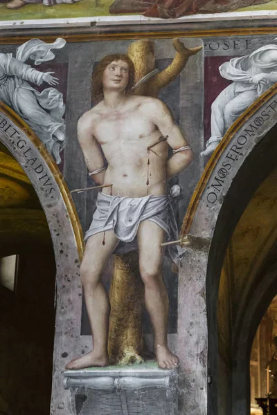 瑞士卢加诺 2018年5月12日 这是一幅壁画 描绘圣塞巴斯蒂安在圣玛丽亚天使 Angeli 教堂内部 艺术家圣贝纳迪诺 Luini — 图库照片