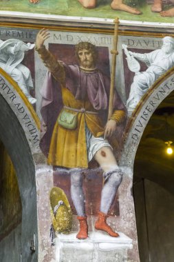 Lugano, İsviçre - 12 Mayıs 2018: St. Roch kilise Santa Maria degli Angeli (sanatçı Bernardino Riva iç resmeden bir fresk olduğunu).