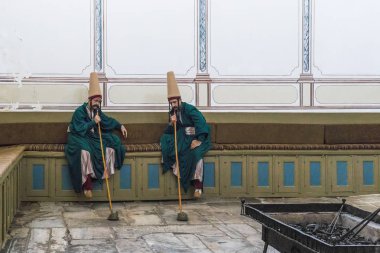 Istanbul, Türkiye - 11 Eylül 2017: Bu yükleme Topkapı Sarayı Harem beyaz eunuchs bir odada olduğunu.