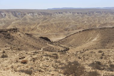 Bu bir Orta Doğu Negev Çölü görünümüdür çok sayıda karstik çöküntü ve pislik içinde kalker kayalar tarafından oyulmuş.
