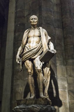 Milan, İtalya - 19 Mayıs 2018: St Bartholomew, heykeli kimden geldiğini cilt olan canlı (heykel tarafından Marco d'Agrate derili).
