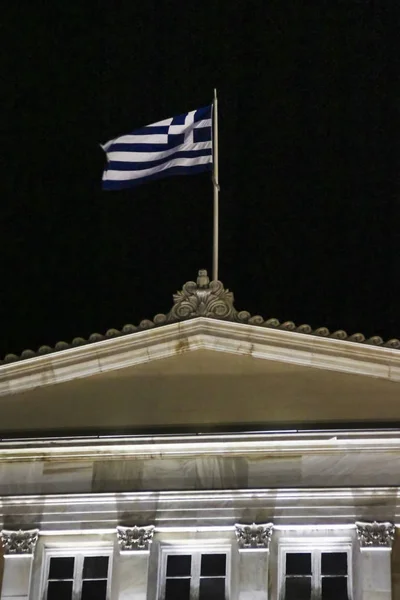 Афіни Греція Вересня 2012 Прапор Греції Розробляли Протягом Будівлі Парламент — стокове фото