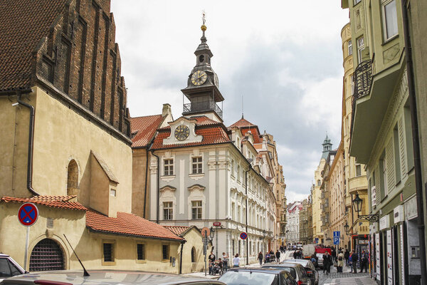 PRAGUE, CZECH - APRIL 24, 2012: The Jewish Town Hall is an medieval center of social and religious life of the Jewish community of the city.