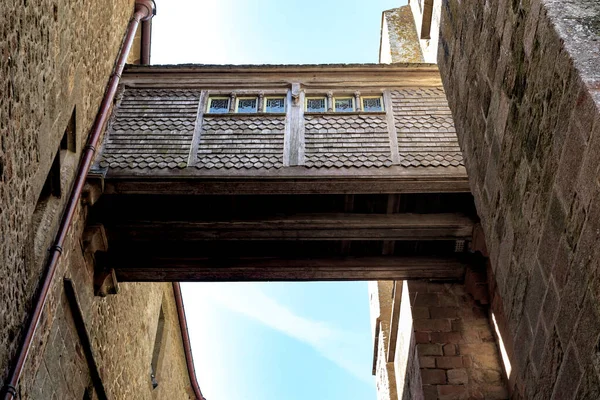 Mont Saint Michel France September 2019 Covered Wooden Passage Fortifications — Stock Photo, Image