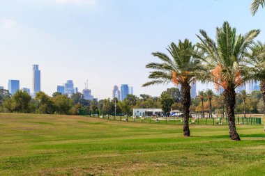 TEL AVIV, ISRAEL - 19 Eylül 2017: Bu Yarkon Parkı 'nın şehir sınırına yakın bir çimenliği..