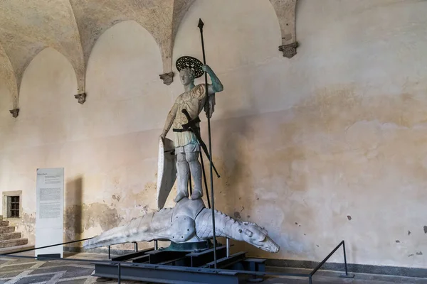 Wencja Włochy Maj 2018 Oryginalny Posąg Świętego Teodora Przechowywany Dziedzińcu — Zdjęcie stockowe