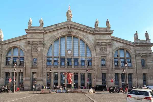 stock image PARIS, FRANCE - AUGUST 30, 2019: This is the building of the Gare du Nord, one of the most famous train stations in the world.