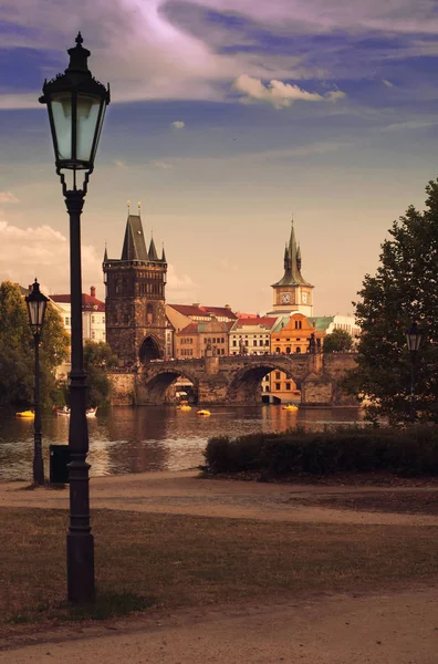 Прага Променях Встановлююче Сонце Старе Місто Чеська Республіка Міського Пейзажу — стокове фото