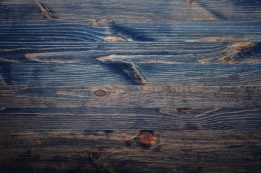 Blue and brown dark wooden pine surface. View from above. Background clipart