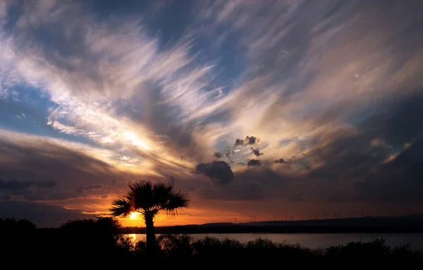 Magnificent Sunset Salt Lake Cyprus Larnaca Bright Sky Sun Clouds — Stock Photo, Image