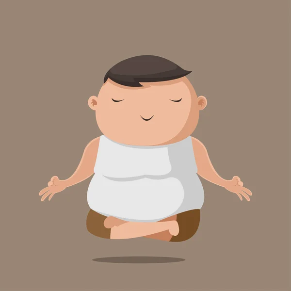 Homem Gordo Cartoon Yoga Exercício Vetor —  Vetores de Stock