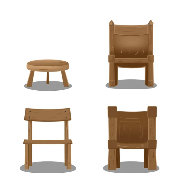 Holz Stuhl Cartoon Kollektion Set Vektor — Stockvektor