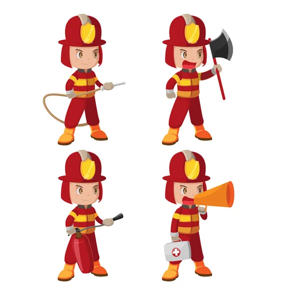 Fireman Mentési Karakter Action Set Vektor — Stock Vector