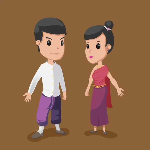Thailändische Karikatur Paar Menschen Kulturvektor — Stockvektor