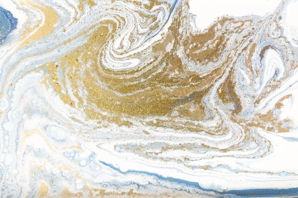 White, blue and gold marbling pattern. Golden marble liquid texture.