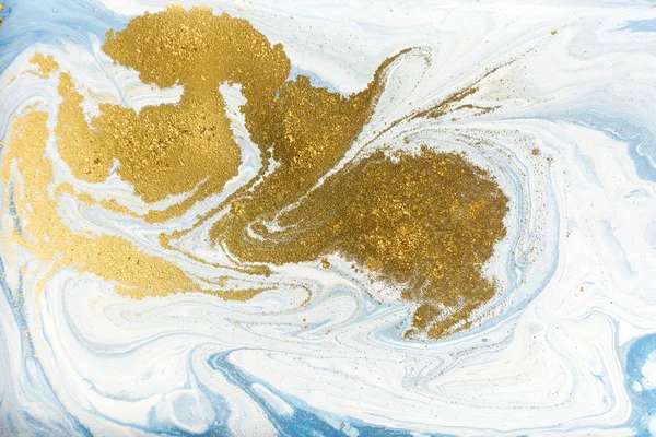 White, blue and gold marbling pattern. Golden marble liquid texture.